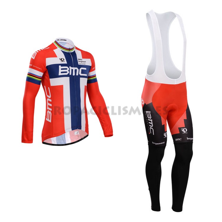 2014 Maillot Bmc mangas largas tirantes blanco rojo